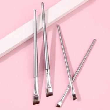 Imagem de 2 pincéis angulares para sobrancelhas, pincel de pálpebra plana em forma de foice para maquiagem detalhada dos olhos, incluindo pincéis para a pálpebra inferior e área sob os olhos.