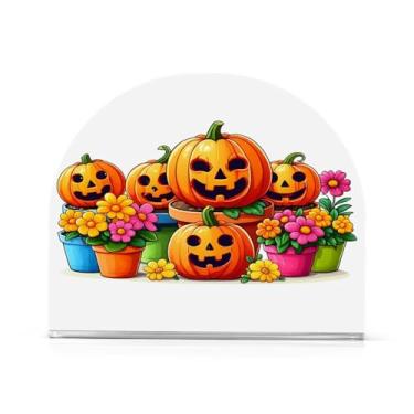 Imagem de Wassud Porta-guardanapos de acrílico com abóboras alegres, dispensador de guardanapos de papel moderno em forma de U para mesa, cozinha, sala de jantar, bancada 1 peça (comporta 50-60 guardanapos)