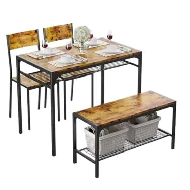 Imagem de conjunto de jantar Mesa de cozinha e 2 cadeiras para 4 pessoas com banco, conjunto mesa jantar peças para espaços pequenos(Rustic Brown)