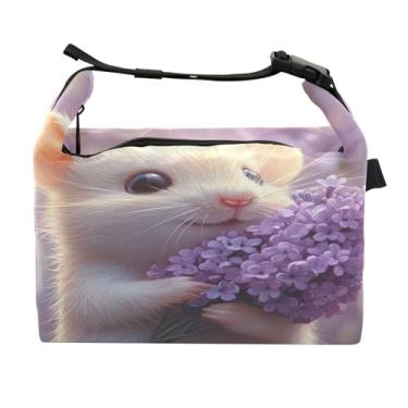 Imagem de STAYTOP Lancheira fofa branca de rato e flores com fivela de alça, lancheira isolada para meninos e meninas lancheira para trabalho escolar