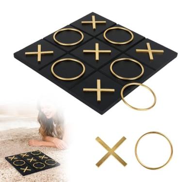 Imagem de Kuabiz Tic Tac Toe Decor 10 x 10 Inch Wooden Black Wood Board with Gold/Silver X and O Pieces Modern Minimalist Coffee Table Decor for Living Room Office and Bookshelf Display (Gold)