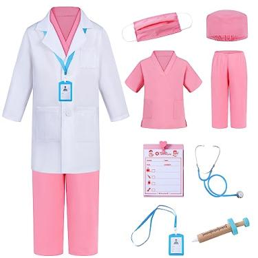 Imagem de Aoiviss Kit De Fantasia Infantil Com Jaleco E Estetoscópio - Médico Halloween Para Meninos Meninas, Rosa