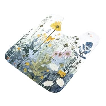 Imagem de Burbuja Tapete de banheiro de flores silvestres, tapete de banho absorvente de pelúcia macio, base antiderrapante para piso de banheiro, oval em forma de U
