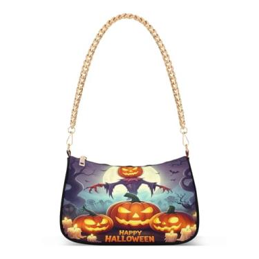 Imagem de CEBUGI Bolsas transversais femininas bolsa de ombro Jack-o-lantern Pumpkins Bolsa clutch elegante com alça de corrente