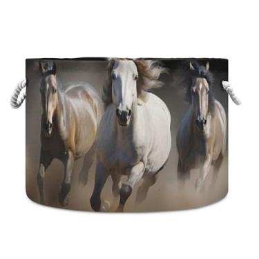 Imagem de Burbuja Cesta de armazenamento redonda de três cavalos com alças de corda de algodão, cesta de lavanderia para cobertores, brinquedos, berçário, decoração de sala de estar