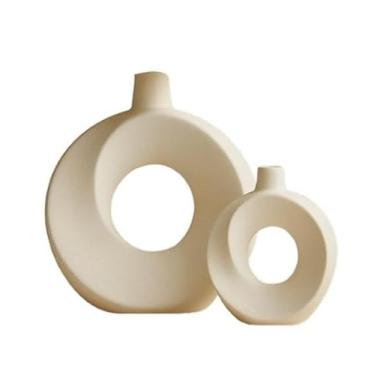 Imagem de Trio de Vasos Decorativos em Cerâmica Fosca Minimalista 5 Modelos Modernos Sala de Estar Trio Bojudo(DONNUTS)