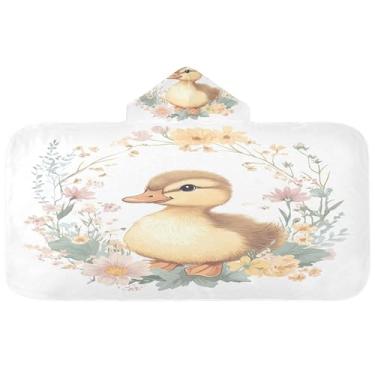 Imagem de Burbuja Toalha de banho vintage com capuz de patinho para crianças, toalha de praia de pelúcia macia absorvente para meninas e meninos 3-10 anos, 61 x 127 cm