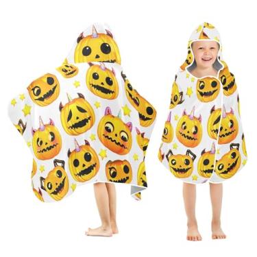 Imagem de Burbuja Toalha de banho com capuz de abóbora de Halloween para crianças, toalha de praia de pelúcia macia absorvente para meninas e meninos 3-10 anos, 61 x 127 cm