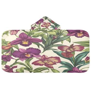 Imagem de Burbuja Orquídeas Toalha de banho com capuz flores exóticas para crianças, toalha de praia de pelúcia macia absorvente para meninas e meninos 3-10 anos, 61 x 127 cm