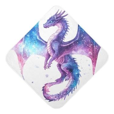 Imagem de Burbuja Dragão com galáxia roxa toalha de banho para bebê – Toalha macia absorvente com capuz de algodão musselina para recém-nascido, 89 x 89 cm