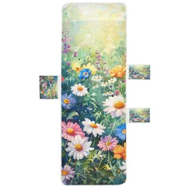 Imagem de STAYTOP Linda capa de toalha de cadeira de salão de margaridas coloridas, capa de espreguiçadeira macia, capas de cadeira de praia com bolsos para jardim ao ar livre, pátio, pátio, banhos de sol