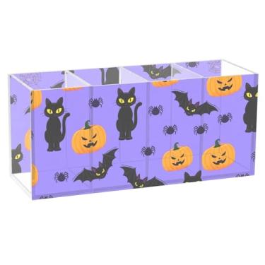 Imagem de Burbuja Porta-canetas de acrílico Cats Bats Pumpkins, 4 compartimentos, suporte de lápis transparente para pincéis de maquiagem fixos, acessórios de mesa de escritório em casa