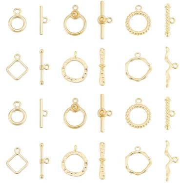 Imagem de Beebeecraft 24 peças, 6 estilos, fechos de alternância banhados a ouro 18 K, barra T, fechos, conectores de anel redondo de substituição para fabricação de joias, colar, pulseira, acessórios de