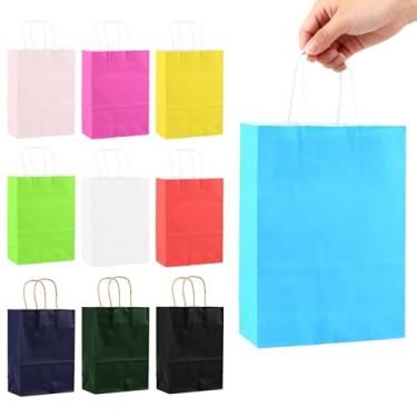Imagem de 10 sacos de papel kraft, 21 x 14 x 8 cm, sacos reutilizáveis para lembrancinhas de festa com alças torcidas para varejo, compras de artesanato