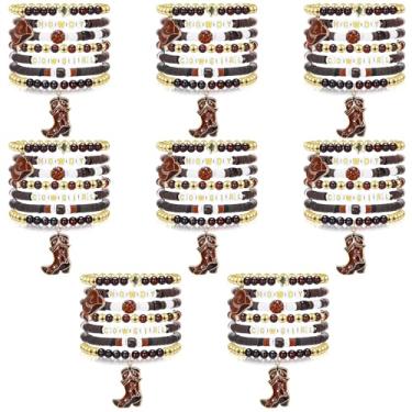 Imagem de Huquary 56 pulseiras heishi cowgirl ocidentais arco-íris contas elásticas amizade joias presente para artigos de festa (marrom)