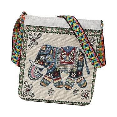 Imagem de Gsycle Bolsas femininas de elefante, bolsa tiracolo bordada à mão, alças largas ajustáveis, grande capacidade, estilo tailandês, bolsa transversal para viagens