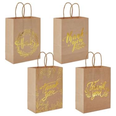 Imagem de GOMAKERER 40 peças, 4 estilos de bolsas de agradecimento, 21 x 14 cm, sacos de papel kraft marrom com alças para festa de aniversário, casamento, chá de bebê, suprimentos de festa