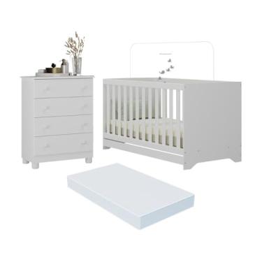 Imagem de Berço Americano 3 em 1 com Colchão Incluso e Cômoda 4 Gavetas Allegra Multimóveis Mp4700 Branco