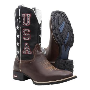 Imagem de King USA Texas 7M Falcon Botas masculinas bordadas ocidentais de couro brasileiro genuíno rodeio rancher cowboy bico quadrado, Stars Usa, 43