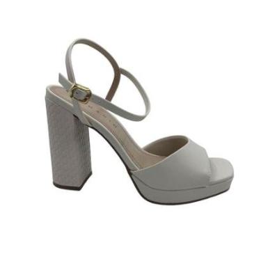 Imagem de Sandália Casual Ramarim Salto Bloco Alto Off White 2557201 - Bege 38-Feminino