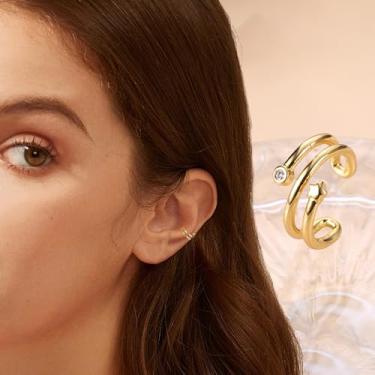 Imagem de Brincos de orelha de ouro para mulheres, não perfurantes, delicados banhados a ouro 18 K, brincos de cartilagem, brinco falso, standard, Cobre, Sem pedra preciosa