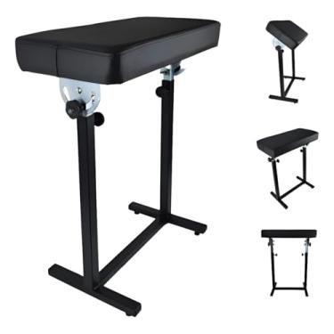 Imagem de Apoio de Braço para Tatuagem Madri Blue Hell – Estofado Anatômico (28x54cm) com Espuma D28 – Portátil para Guest e Convenções – Aço Carbono e Pés Niveladores