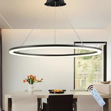 Imagem de Luminária pendente LED redonda moderna com intensidade regulável, 1 anel de brilho e altura ajustável, ideal para sala de estar, quarto, sala de jantar, hall de entrada, ilha de cozinha, esc