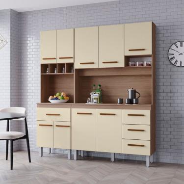 Imagem de Kit Zínia Com Paneleiro 9 Portas 4 Gavetas Cozinha Mb1 180cm Cor Savana Off White