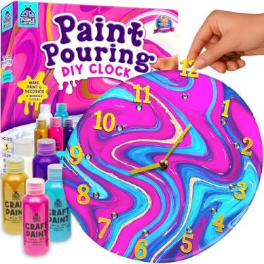 Imagem de PURPLE LADYBUG Paint Pouring DIY Clock Kit - Creative Kids Painting Kit - 6 7 8 9 10 11 12 Year Old Girl Gift Ideas, Birthday Gifts for 8 Year Old Boys & Gifts for Teen Girls - Fun Crafts for Kids 6-8