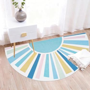 Imagem de Lacomfy Half Circle Boho Sun Rug 2.6x5Ft Half Round Kids Play Mat for Bedroom Playroom, Semicircle Carpet for Boys Girls Nursery Mat Classroom Living Room Decor, Half Moon Doormat, Blue