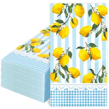 Imagem de AnyDesign Guardanapo de limão para convidados primavera verão guardanapo de papel descartável xadrez azul listras jantar guardanapo de mão para casamento chá de panela aniversário suprimentos de