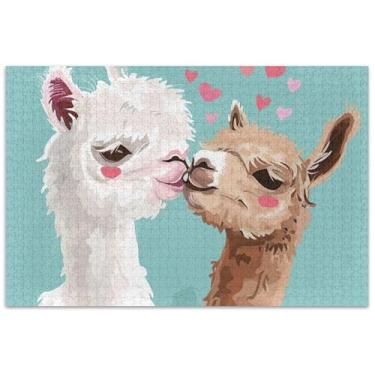 Imagem de Quebra-cabeça fofo de beijo de alpaca 500 peças para adultos, presente engraçado, arte de flores