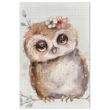 Imagem de Aquarela Coruja fofa adultos quebra-cabeça 500 peças brinquedo jogo arte colorido elefante branco presentes engraçados