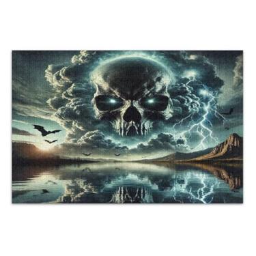 Imagem de Quebra-cabeça preto Skull Storm para adultos com letras nas costas 1000 peças