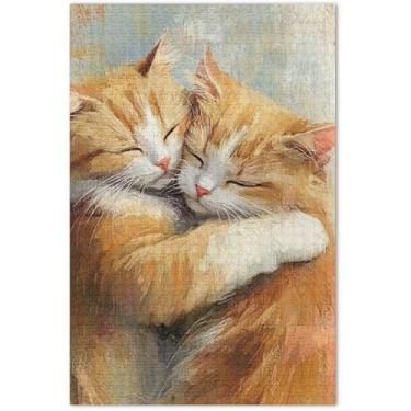 Imagem de Quebra-cabeça de gatos fofos abraçando adultos, 1000 peças, presentes de festa de elefante branco, paisagem floral, 75 x 40 cm