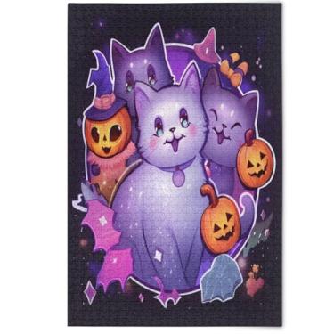 Imagem de Cute Purple Cat Halloween Jigsaw Puzzle Adult 500 Pieces Floral Landscape Art Art Hard Puzzles Game Funny, 500 Pieces, 20.5" x 14.9"