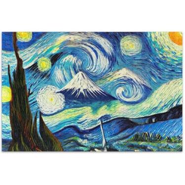 Imagem de Quebra-cabeça com estampa floral de noite estrelada para adultos, 500 peças, elefante branco, natureza, brinquedo de arte, 51 x 35 cm