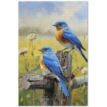 Imagem de Bluebirds Quebra-cabeça flores adultos 1000 peças paisagem floral família quebra-cabeças amantes presentes, 75 x 40 centímetros