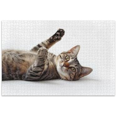 Imagem de Quebra-cabeça com design de gato malhado, 1000 peças para adultos, presentes para elefante, branco, jogo divertido, paisagem floral