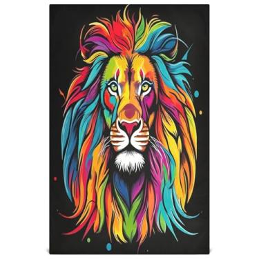 Imagem de Joisal Toalhas de prato de flores para cozinha decorativo leão colorido desenho animado preto bonito chá toalha de mão panos de lavar louça absorventes 45 x 71 cm, 1 pacote