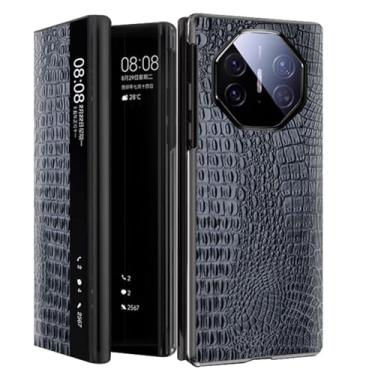 Imagem de LTLMYDAM Capa de couro genuíno para Huawei Mate XT, Smart Flip Side View Business Case Crocodile Texture Capa de proteção completa, preta, XT