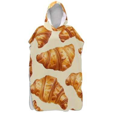Imagem de Joisal Poncho de surfe plus size para adultos trocador de roupas de banho de praia com capuz bonito croissant bege ponchos adultos para mulheres