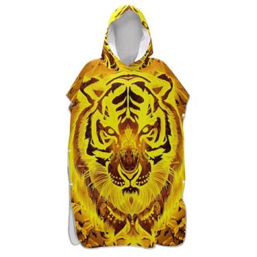 Imagem de TSENQUE Poncho de surfe reutilizável para trocador de roupas de banho de praia com capuz tigre amarelo laranja arte legal poncho masculino com capuz