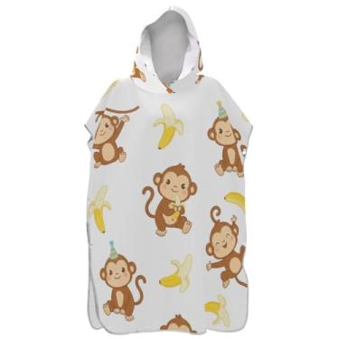 Imagem de Joisal Poncho de surfe trocador de roupão adulto com capuz toalha de natação reutilizável macaco fofo branco unissex adulto poncho com capuz