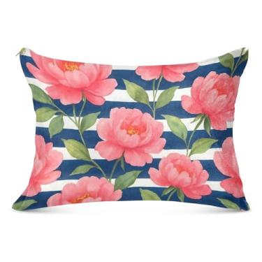 Imagem de Capas de travesseiro decorativas em aquarela rosa peônias ousadas flanela padrão queen king size pintura capa de travesseiro de corpo de cama, tamanho Queen, 51 cm x 76 cm