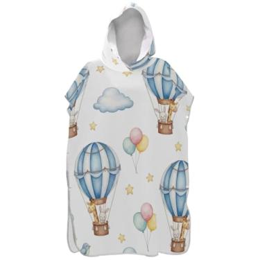 Imagem de Joisal Roupão de mudança de poncho de surfe plus size para toalha de natação com capuz Adul balões de ar quente azul branco masculino feminino poncho com capuz