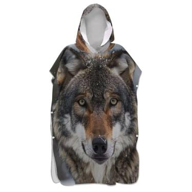 Imagem de Cool Snow Wolf Winter Surf Poncho para adultos trocador de roupa de praia com capuz toalha de banho roupão feminino ponchos com capuz