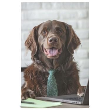 Imagem de Joisal Toalhas de chá de mão fofas escritório cachorro laptop negócios toalhas de prato para cozinha decorativas para lavar louças, absorventes macios 45 x 71 cm, pacote com 4