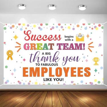 Imagem de Faixa de agradecimento do funcionário, cenário de festa de agradecimento da equipe de 179,8 cm x 110 cm, ótima placa de reconhecimento de equipe para escritório, adereços de estúdio e decoração