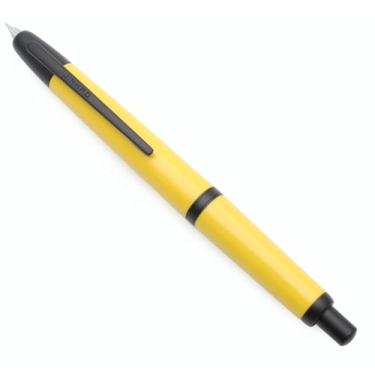 Imagem de JINHAO Caneta-tinteiro 20 Press, caneta de resina retrátil sem tampa com conversor de tinta (ponta EF 0,4 mm, amarelo limão - clipe preto)